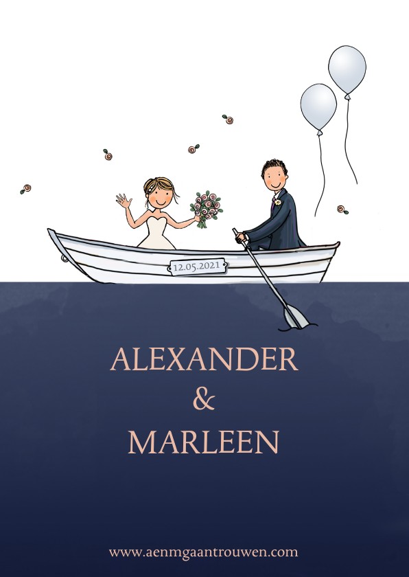 Trouwkaarten - Trouwkaart wit huwelijksbootje
