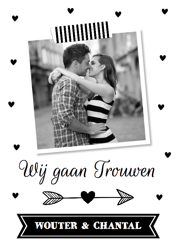 Trouwkaart zwart wit LB51 - Trouwkaarten Trouwkaarten - Trouwkaart zwart wit LB51