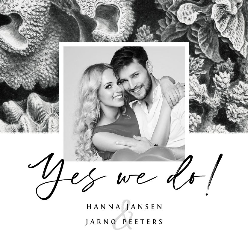 Trouwkaart zwart wit stijlvol foto natuur kunst koraal - Trouwkaarten Trouwkaarten - Trouwkaart zwart wit stijlvol foto natuur kunst koraal