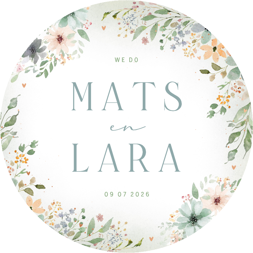 Trouwkaartje met kader van bloemen waterverf in cirkelvorm - Trouwkaarten Trouwkaarten - Trouwkaartje met kader van bloemen waterverf in cirkelvorm