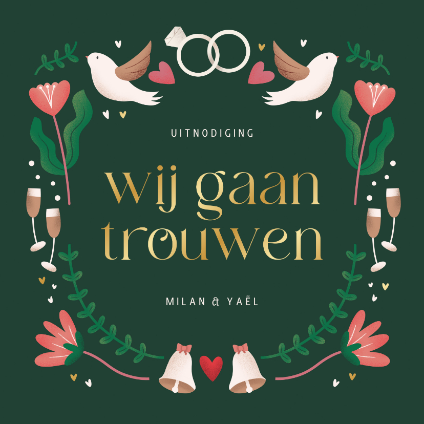 Trouwkaarten - Trouwkaartje patroon folk illustratie wij gaan trouwen