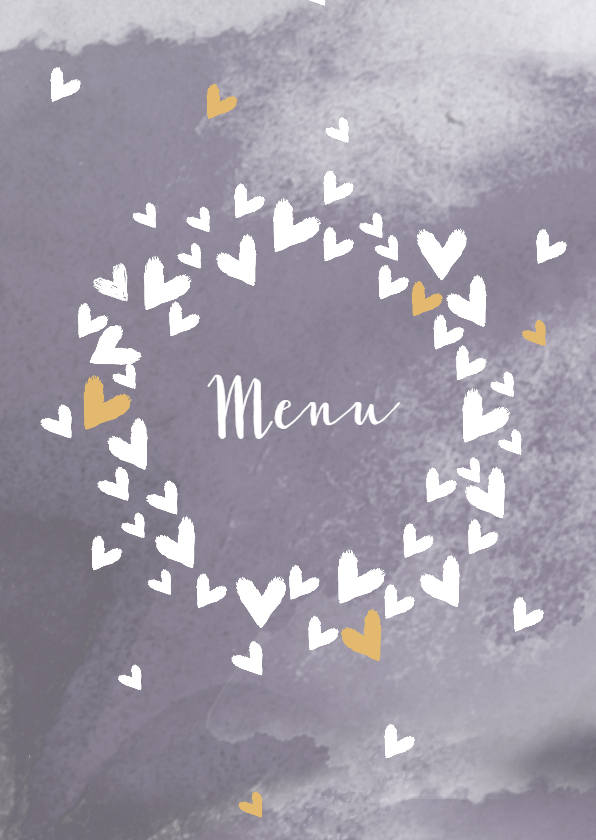 Trouwmenu harten cirkel lila grijs - Trouwkaarten Trouwkaarten - Trouwmenu harten cirkel lila grijs