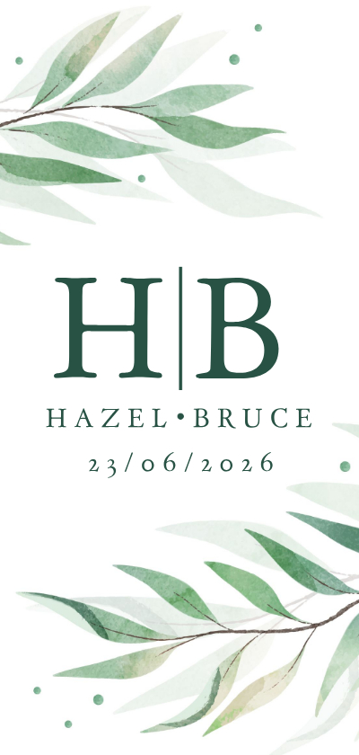 Trouwkaarten - Trouwuitnodiging met bladeren en stippen