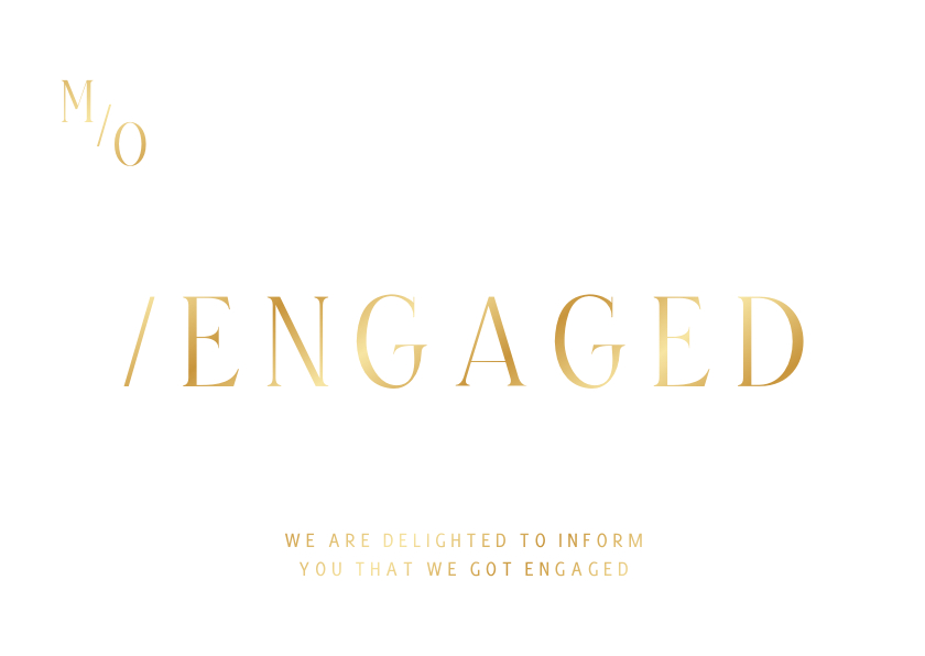 Typografische verlovingskaart minimalistische gouden tekst - Trouwkaarten Trouwkaarten - Typografische verlovingskaart minimalistische gouden tekst