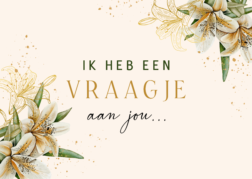 Trouwkaarten - Uitnodiging bruidsmeisje witte lelies met goudfolie