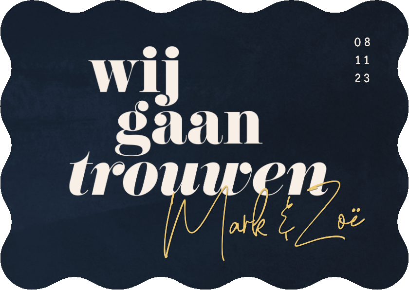 Trouwkaarten - Uitnodiging bruiloft donkerblauw waterverf golfvorm