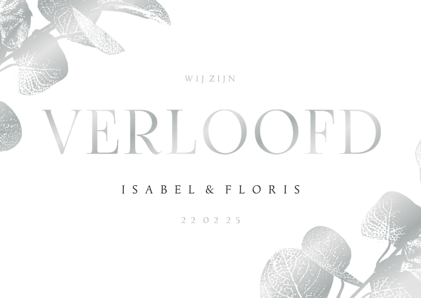Verloofd kaart eucalyptustak in zilver Verloofd kaart eucalyptustak in zilver