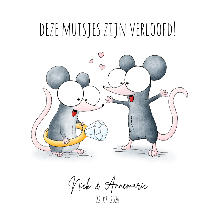 Verlovingskaart - muisjes met verlovingsring - Trouwkaarten Trouwkaarten - Verlovingskaart - muisjes met verlovingsring