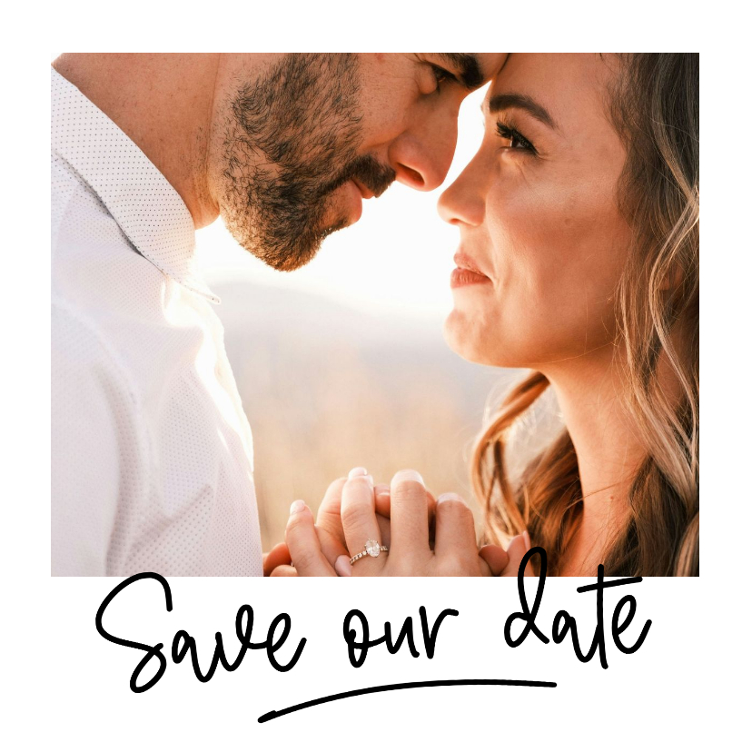 Trouwkaarten - Vierkante handgeschreven save the date met foto kader