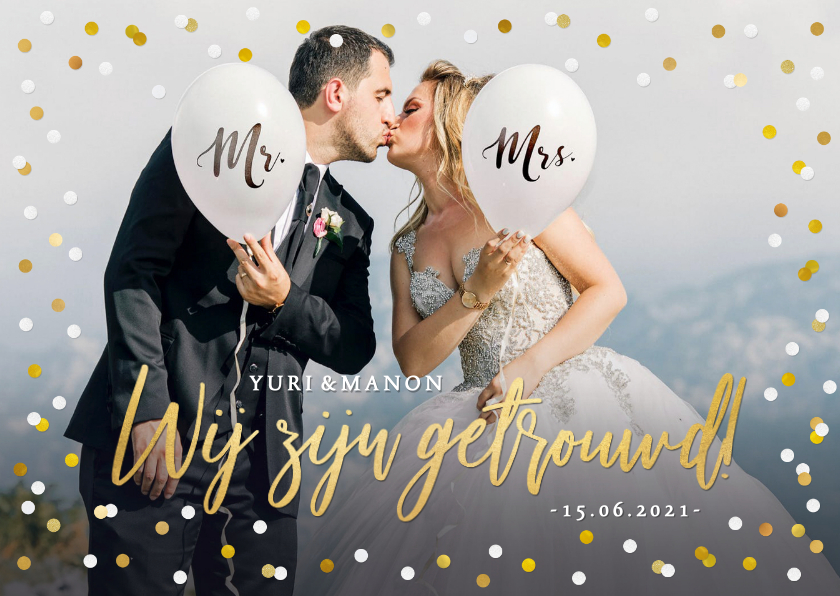 Wij zijn getrouwd kaart met eigen foto en confetti kader Wij zijn getrouwd kaart met eigen foto en confetti kader