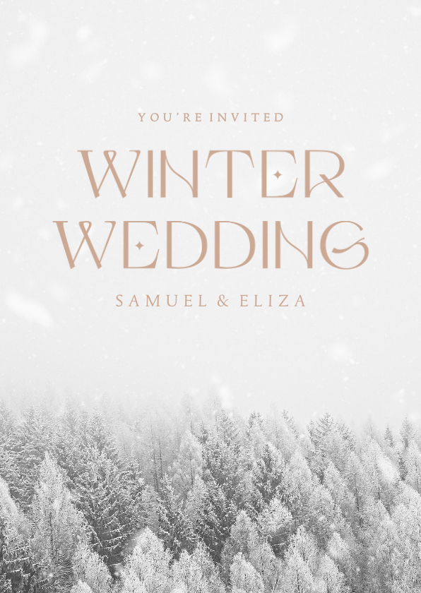 Trouwkaarten - Winterwedding trouwkaart met besneeuwd bos