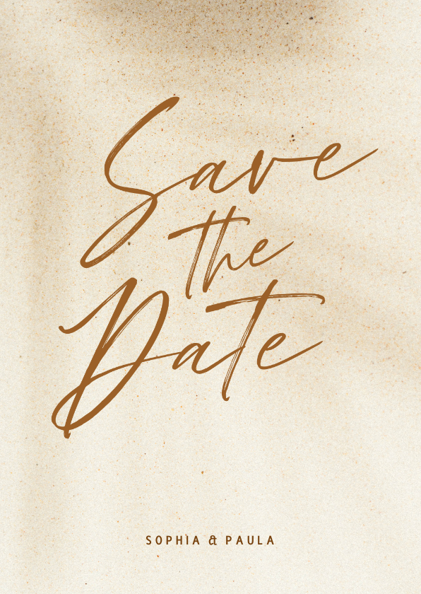 Trouwkaarten - Zandkleurige save the date kaart met schaduw