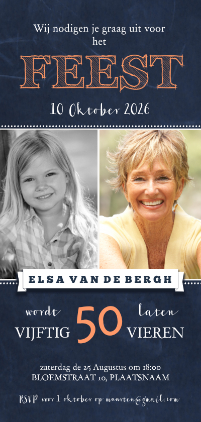50 jaar feest schoolbord strepen - Uitnodigingen Uitnodigingen - 50 jaar feest schoolbord strepen