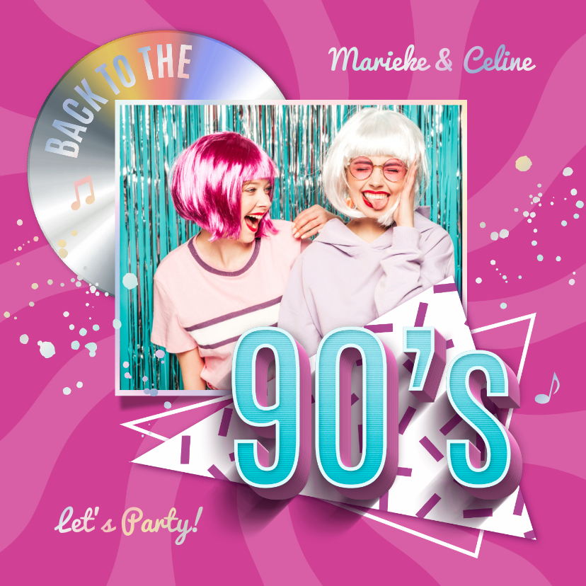 Uitnodigingen - 90's feestje hip trendy foto cd single uitnodigingskaart