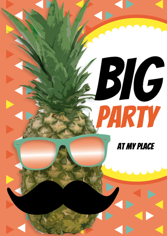 Ananas met snor Big Party - Uitnodigingen Uitnodigingen - Ananas met snor Big Party
