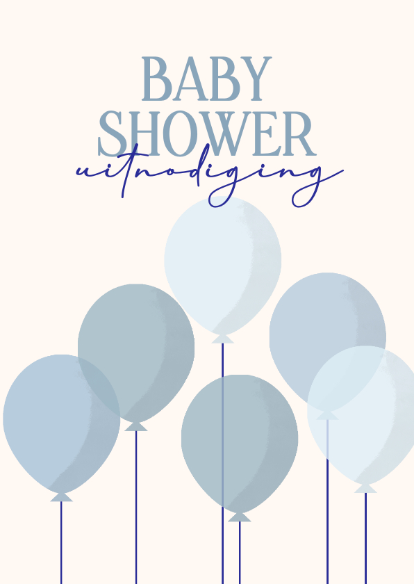 Uitnodigingen - Babyshower jongen uitnodiging met blauwe ballonnen