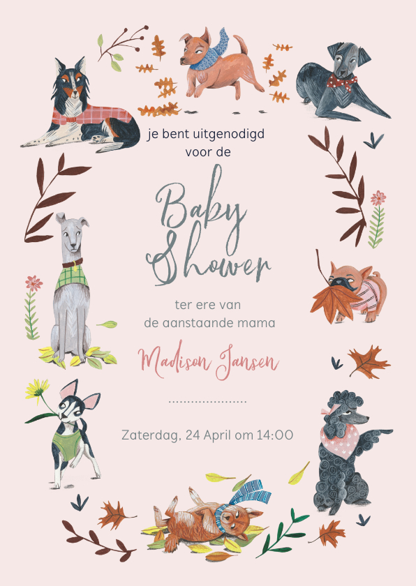 Babyshower meisje honden en planten - Uitnodigingen Uitnodigingen - Babyshower meisje honden en planten