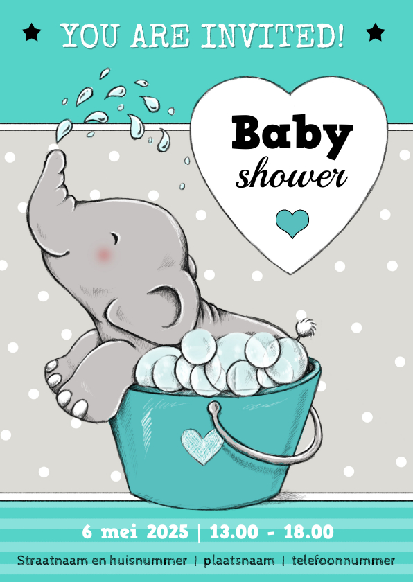 Uitnodigingen - Babyshower olifant badje IH 