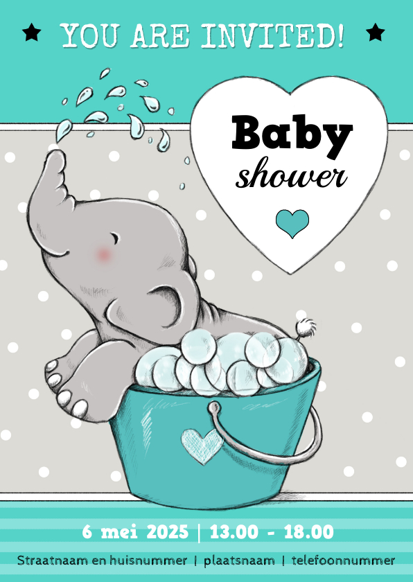 Babyshower olifant badje IH - Uitnodigingen Uitnodigingen - Babyshower olifant badje IH