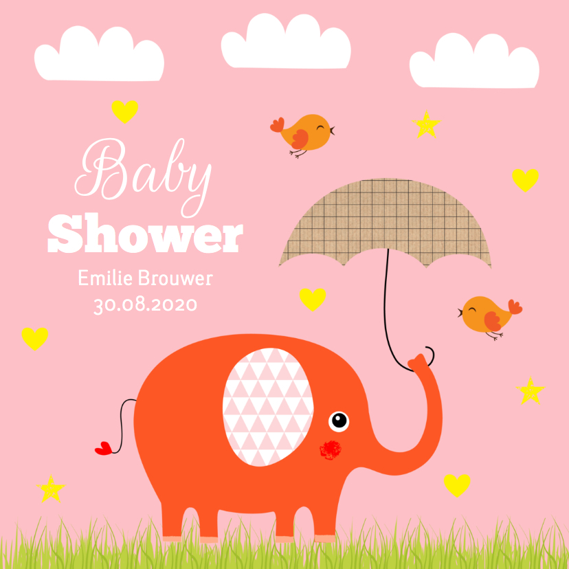 Babyshower olifantje roze - Uitnodigingen Uitnodigingen - Babyshower olifantje roze