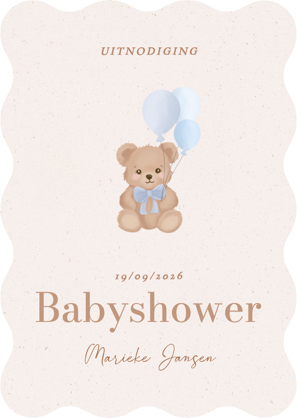 Babyshower uitnodiging jongen met teddybeertje met ballonnen - Uitnodigingen Uitnodigingen - Babyshower uitnodiging jongen met teddybeertje met ballonnen