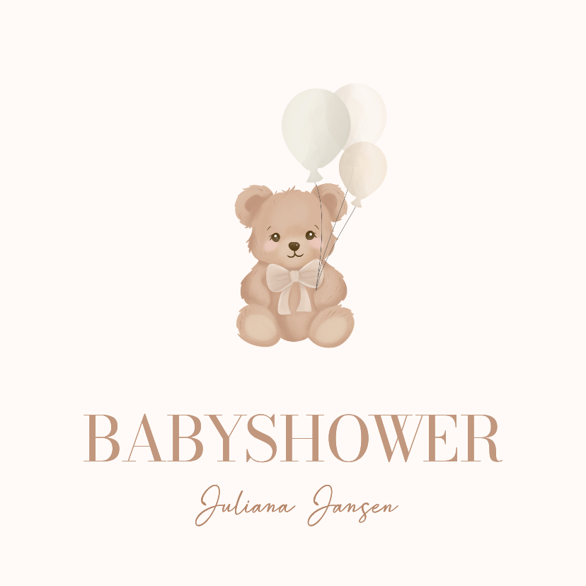 Babyshower uitnodiging neutral met lief beertje en ballonnen - Uitnodigingen Uitnodigingen - Babyshower uitnodiging neutral met lief beertje en ballonnen