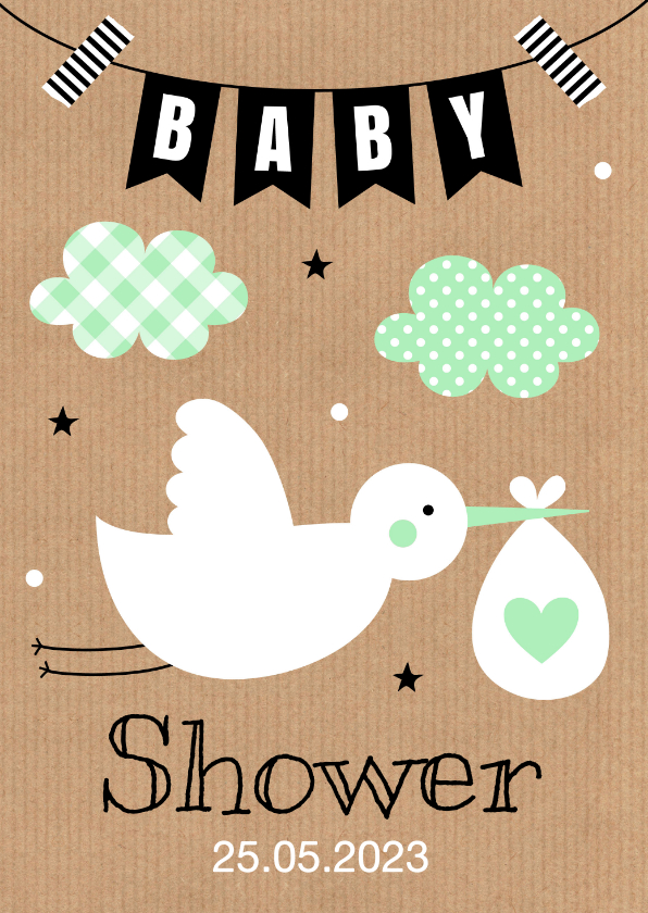 Babyshower uitnodiging ooievaar mint - Uitnodigingen Uitnodigingen - Babyshower uitnodiging ooievaar mint