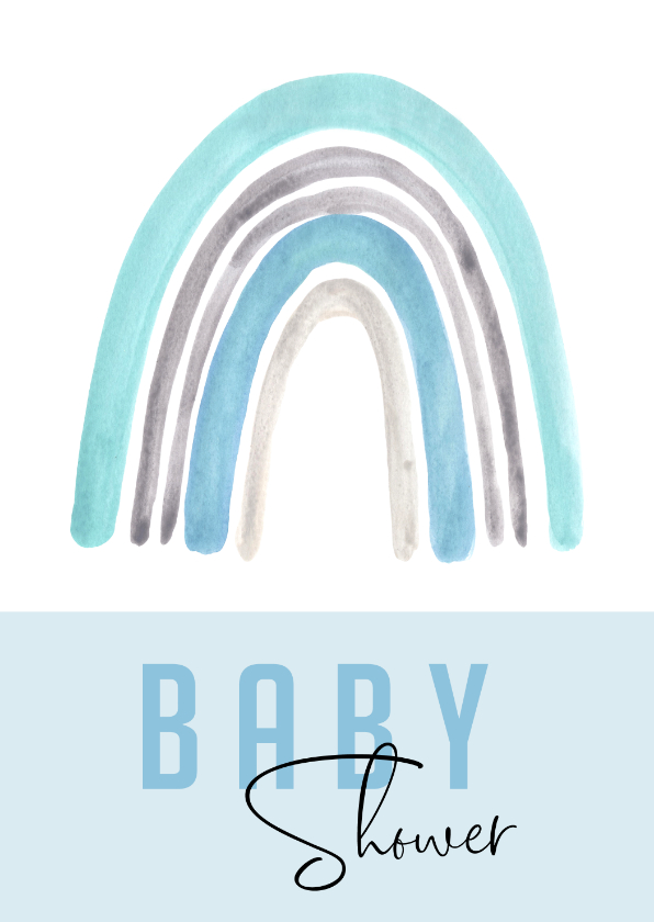 Uitnodigingen - Babyshower uitnodiging | Regenboog waterverf blauw