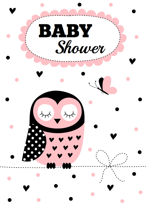 Babyshower uitnodiging uil roze - Uitnodigingen Uitnodigingen - Babyshower uitnodiging uil roze