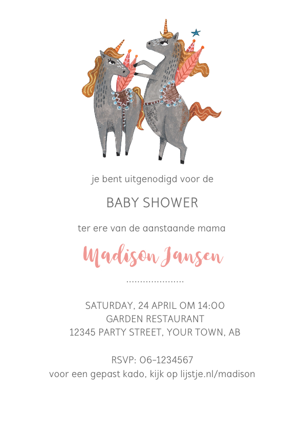 Babyshower uitnodiging unicorn - Uitnodigingen Uitnodigingen - Babyshower uitnodiging unicorn