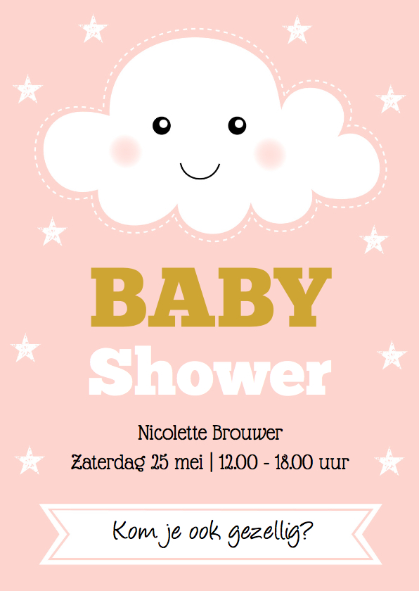 Super Babyshower uitnodiging wolkje roze | Kaartje2go AD-99