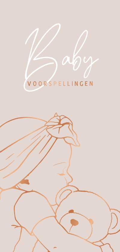 Babyvoorspellingen kaartje met lijnillustratie van meisje - Uitnodigingen Uitnodigingen - Babyvoorspellingen kaartje met lijnillustratie van meisje