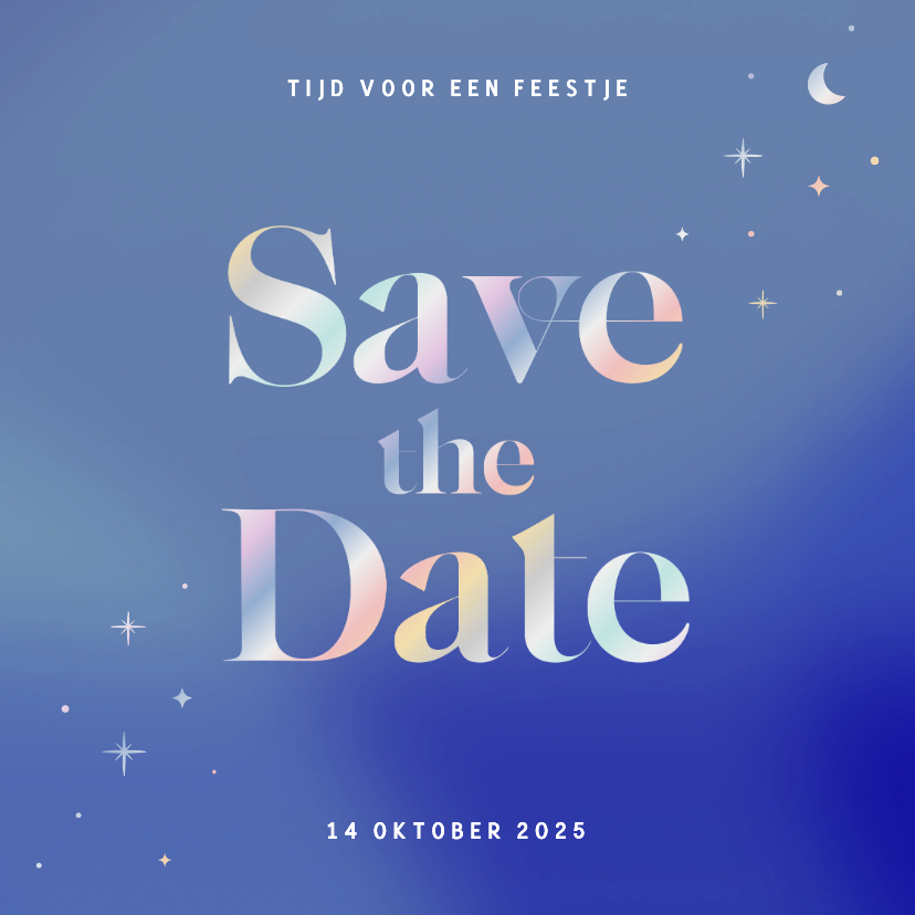 Blauwe save the date uitnodiging met holografische folie - Uitnodigingen Uitnodigingen - Blauwe save the date uitnodiging met holografische folie