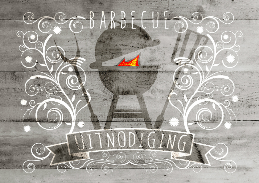 Decoratief Hout BBQ - BK - Uitnodigingen Uitnodigingen - Decoratief Hout BBQ - BK