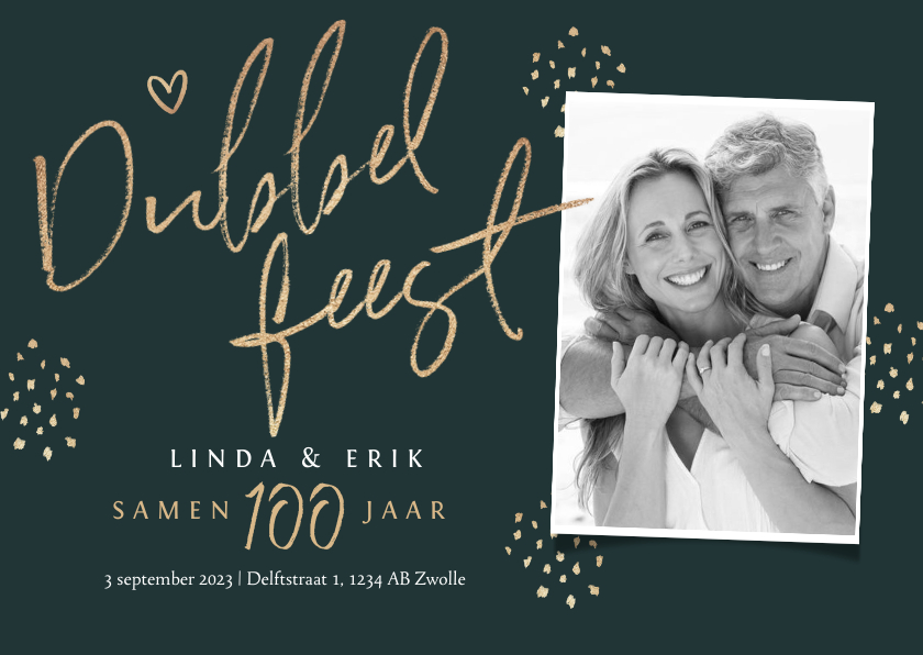 Dubbel feest uitnodiging samen 100 stijlvol goud foto - Uitnodigingen Uitnodigingen - Dubbel feest uitnodiging samen 100 stijlvol goud foto