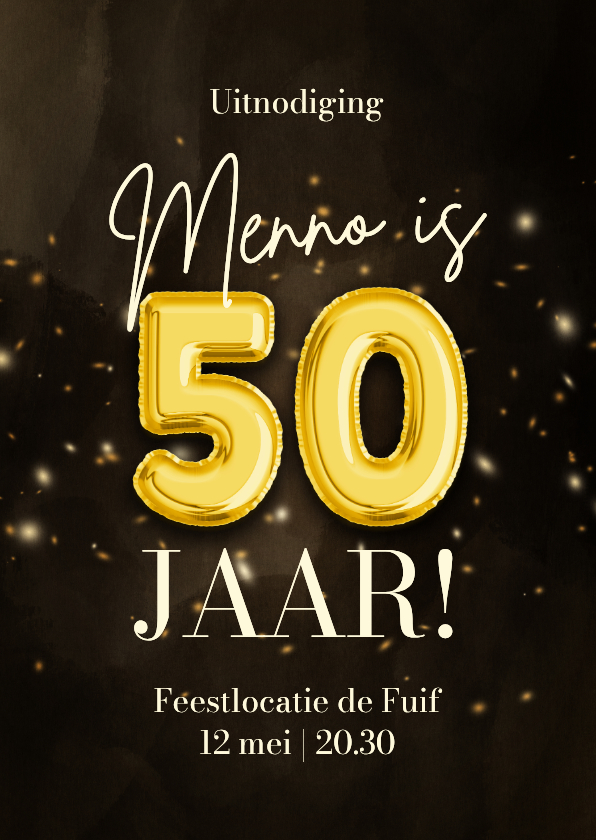 Feestelijke uitnodiging 50 jaar folieballon confetti - Uitnodigingen Uitnodigingen - Feestelijke uitnodiging 50 jaar folieballon confetti