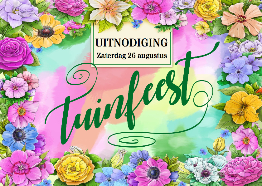 Feestelijke uitnodiging voor een tuinfeest met bloemen - Uitnodigingen Uitnodigingen - Feestelijke uitnodiging voor een tuinfeest met bloemen