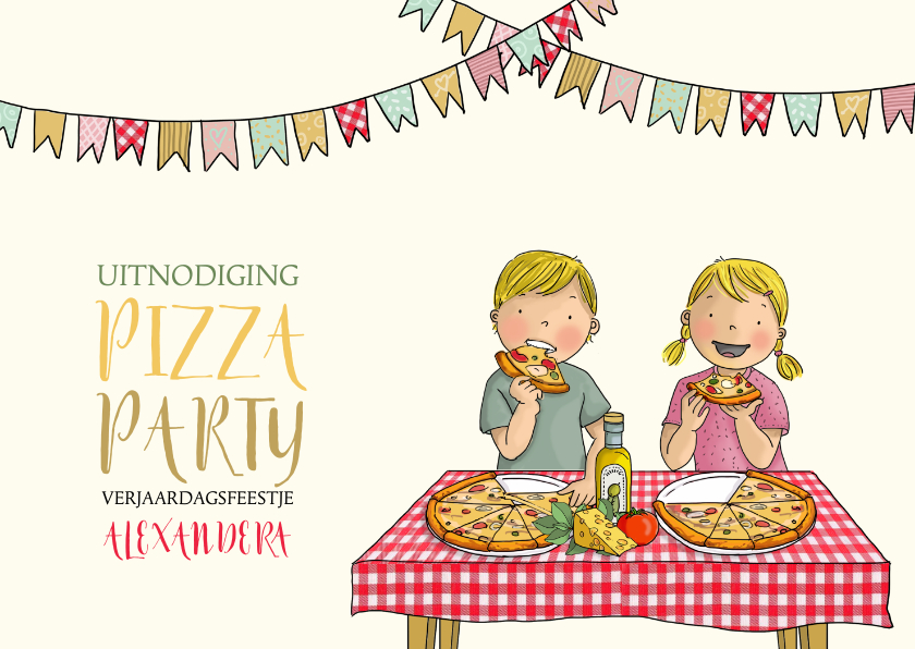 Flip en Anke pizza Anet Illustraties - Uitnodigingen Uitnodigingen - Flip en Anke pizza Anet Illustraties