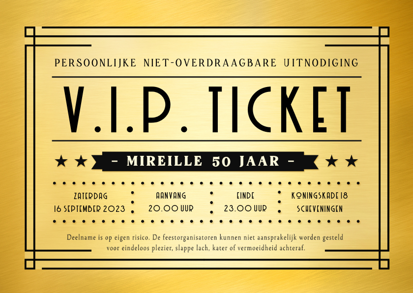 Uitnodigingen - Grappige en originele V.I.P. ticket uitnodiging verjaardag