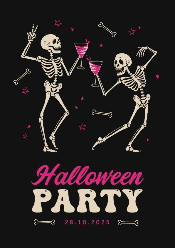 Halloween party cocktails dansende skeletten grappig - Uitnodigingen Uitnodigingen - Halloween party cocktails dansende skeletten grappig