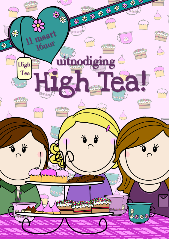 High Tea uitnodiging PARTY GIRLS - Uitnodigingen Uitnodigingen - High Tea uitnodiging PARTY GIRLS
