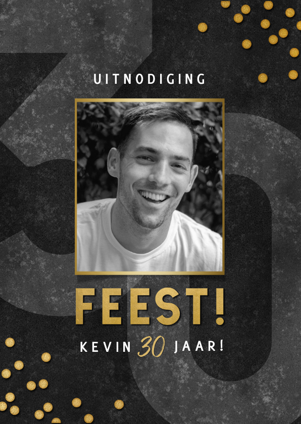 Hippe uitnodiging 30 jaar met foto, confetti en feest! - Uitnodigingen Uitnodigingen - Hippe uitnodiging 30 jaar met foto, confetti en feest!