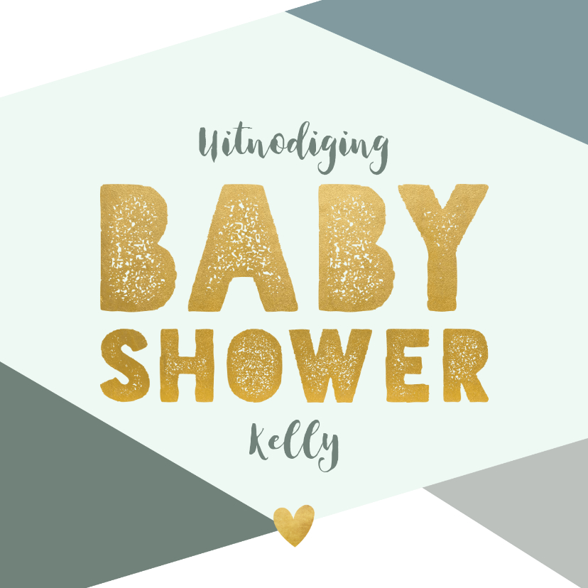 Hippe uitnodiging babyshower blauwe vlakken en gouden test - Uitnodigingen Uitnodigingen - Hippe uitnodiging babyshower blauwe vlakken en gouden test