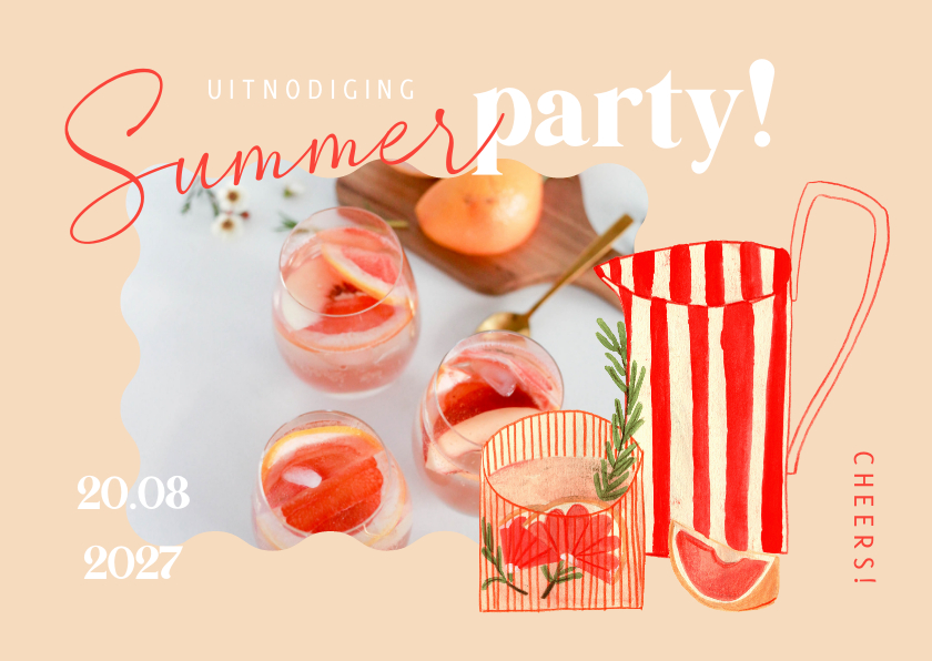 Uitnodigingen - Hippe uitnodiging summer party cocktails fruit illustratie 
