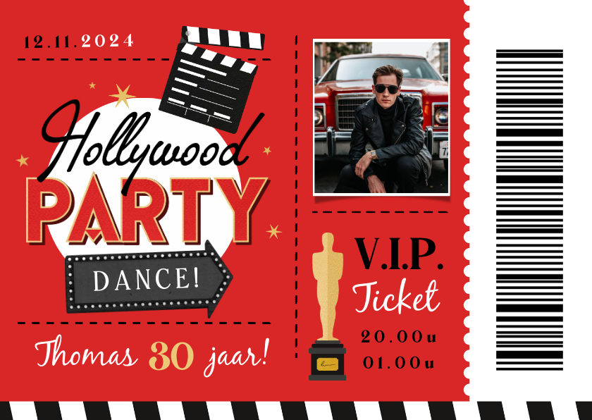 Uitnodigingen - Hollywood vintage ticket uitnodiging oscar film VIP