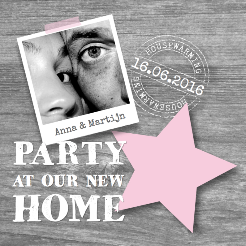 Housewarming party hout, ster en foto - Uitnodigingen Uitnodigingen - Housewarming party hout, ster en foto