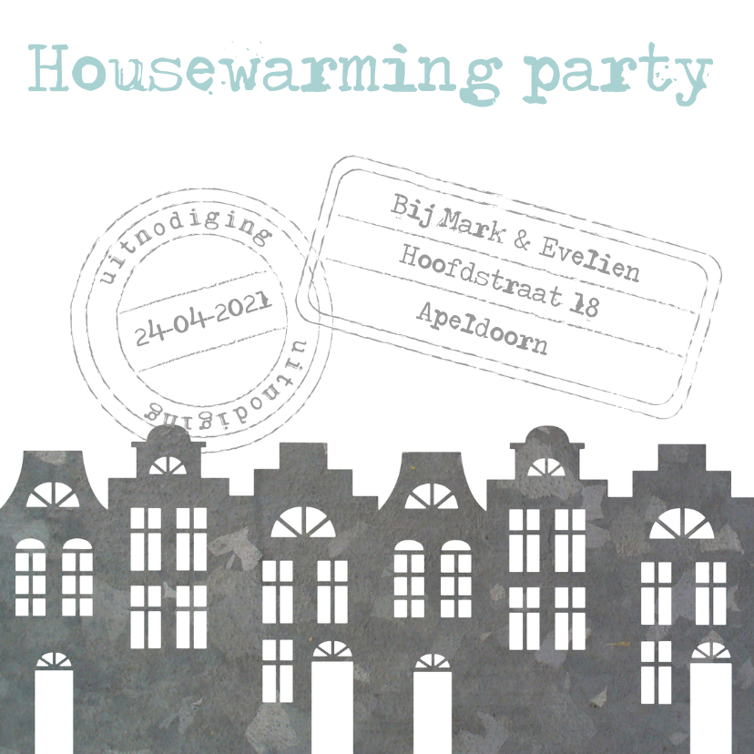 Housewarming party uitnodiging huisjes stempels - Uitnodigingen Uitnodigingen - Housewarming party uitnodiging huisjes stempels