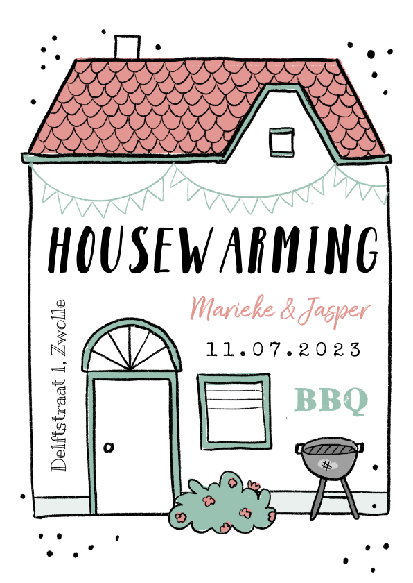 Uitnodigingen - Housewarming uitnodiging huis bbq feestje