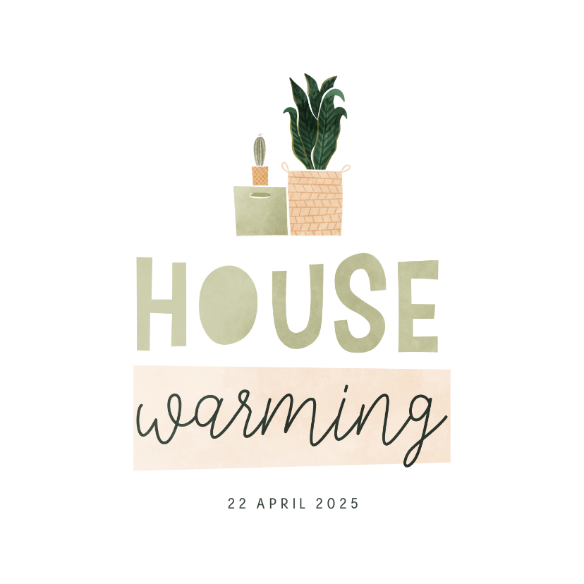 Uitnodigingen - Housewarming uitnodiging met verhuisdoos en plantjes