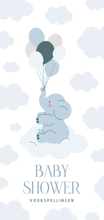 Uitnodigingen - Invulkaartje babyshower voorspellingen met olifantje blauw